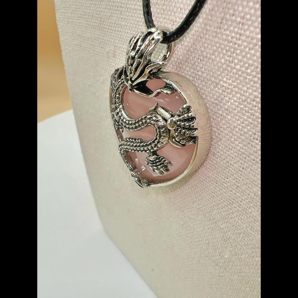 Stunning Rose Quartz Dragon Heart Pendant Necklace - Picture 9 of 12
